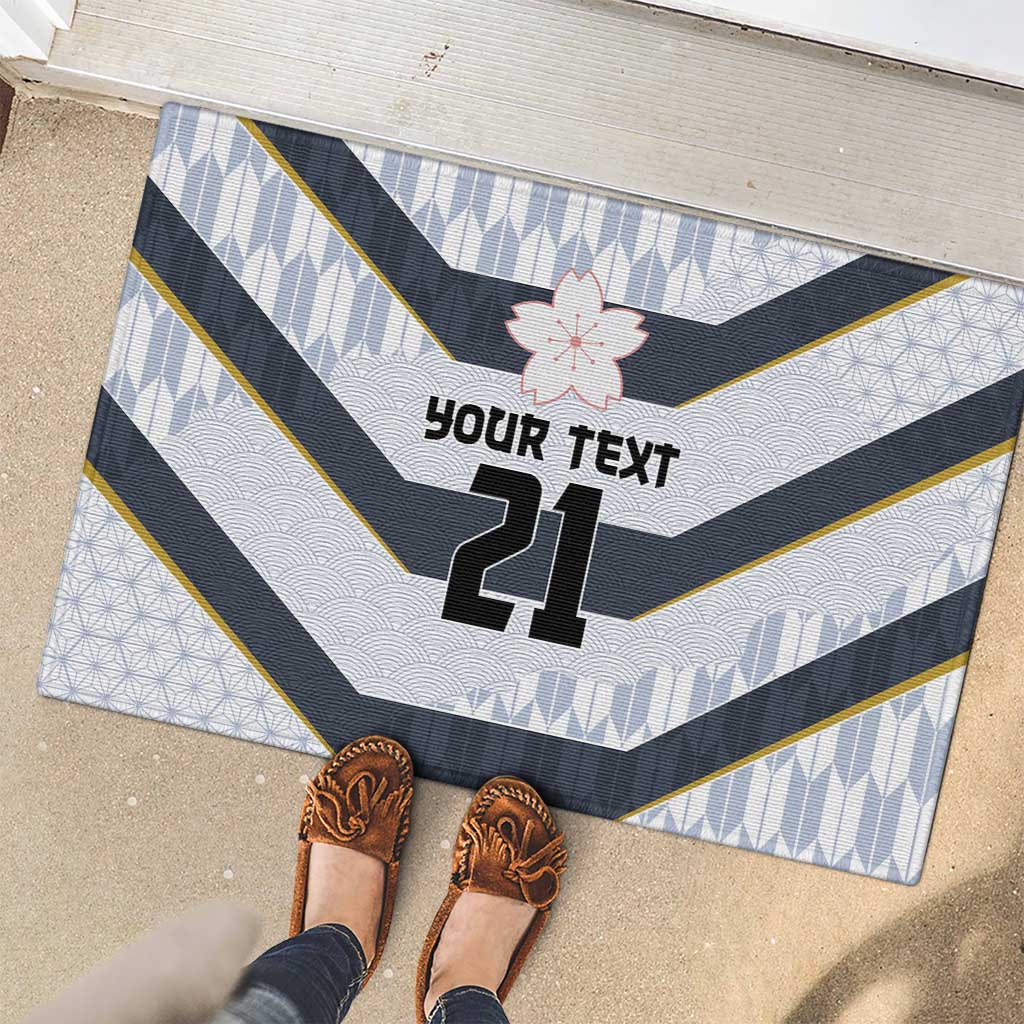 Japan Pacific Rugby 2022-23 Custom Rubber Doormat Black Sakura Japanese Wave Pattern