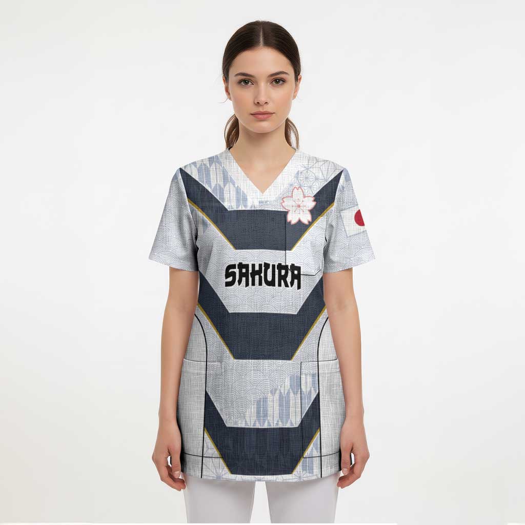 Japan Pacific Rugby 2022-23 Custom Scrub Top Black Sakura Japanese Wave Pattern - Polynesian Pride