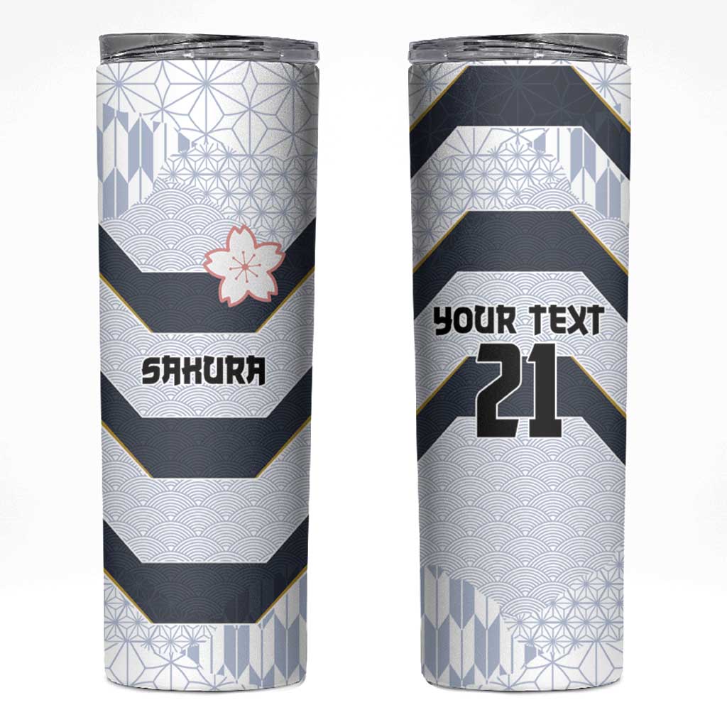 Japan Pacific Rugby 2022-23 Custom Skinny Tumbler Black Sakura Japanese Wave Pattern LT9 Black - Polynesian Pride