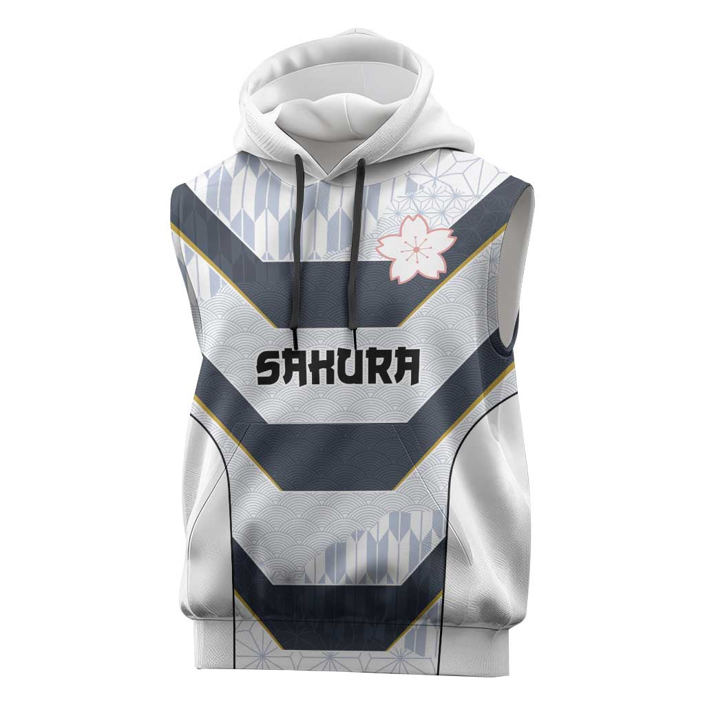Japan Pacific Rugby 2022-23 Custom Sleeveless Hoodie Black Sakura Japanese Wave Pattern - Polynesian Pride