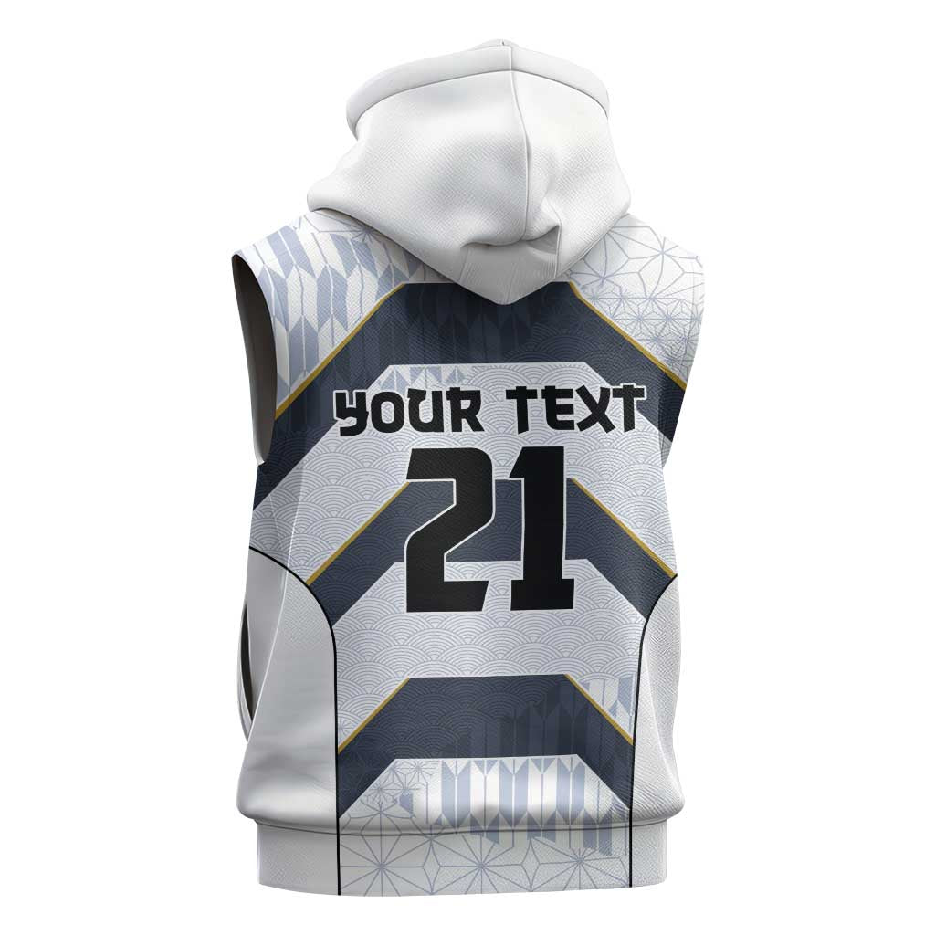 Japan Pacific Rugby 2022-23 Custom Sleeveless Hoodie Black Sakura Japanese Wave Pattern - Polynesian Pride