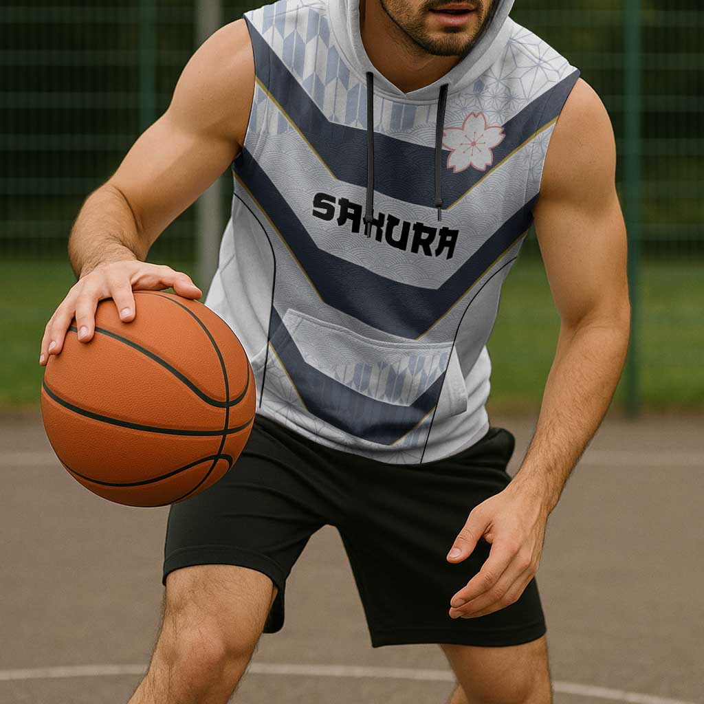 Japan Pacific Rugby 2022-23 Custom Sleeveless Hoodie Black Sakura Japanese Wave Pattern - Polynesian Pride