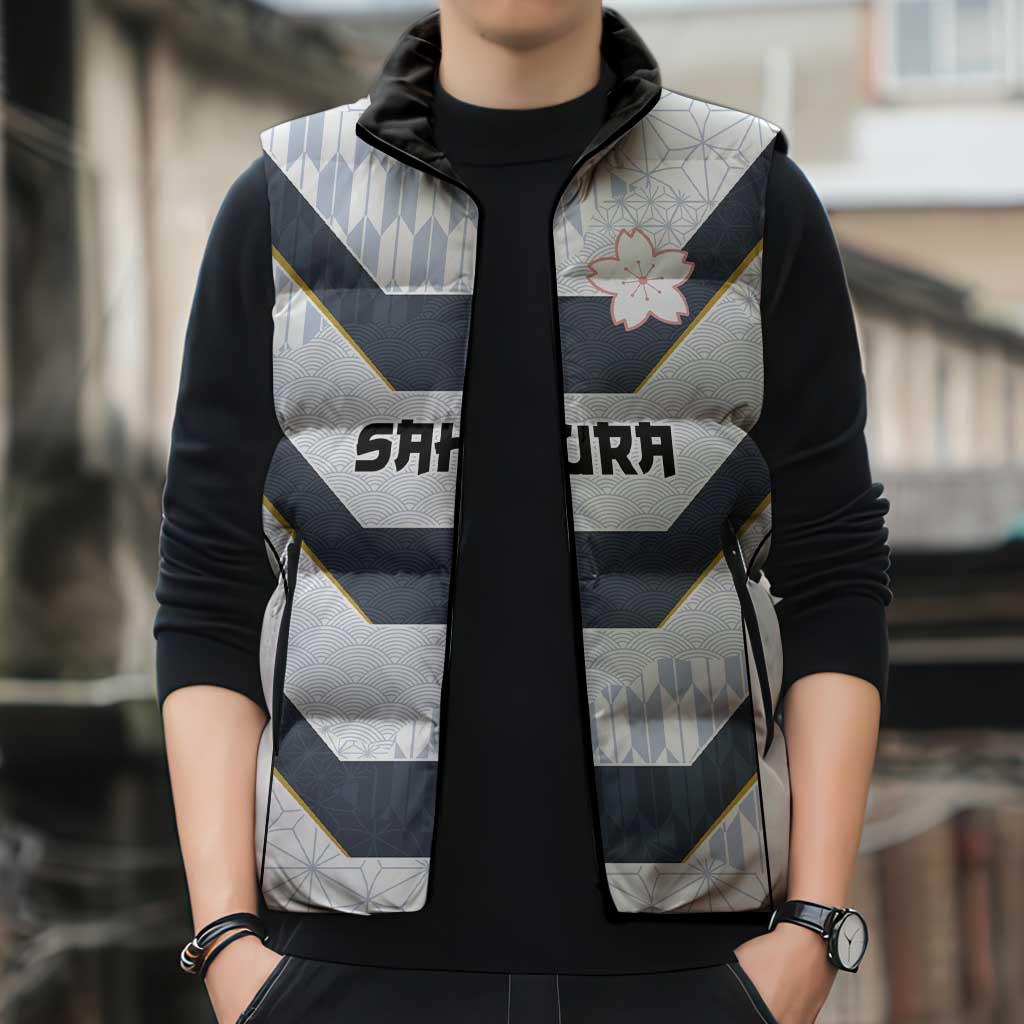 Japan Pacific Rugby 2022-23 Custom Sleeveless Puffer Jacket Black Sakura Japanese Wave Pattern - Polynesian Pride