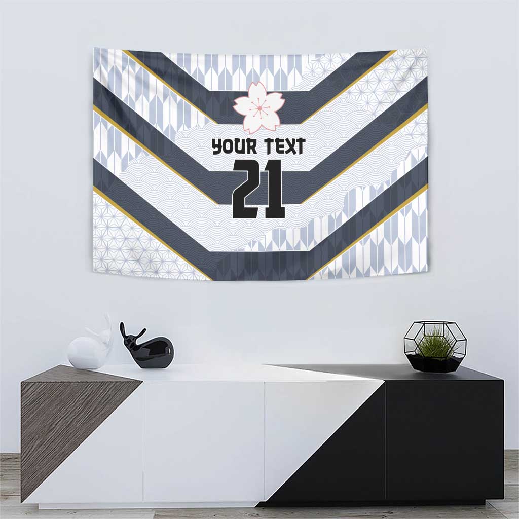 Japan Pacific Rugby 2022-23 Custom Tapestry Black Sakura Japanese Wave Pattern