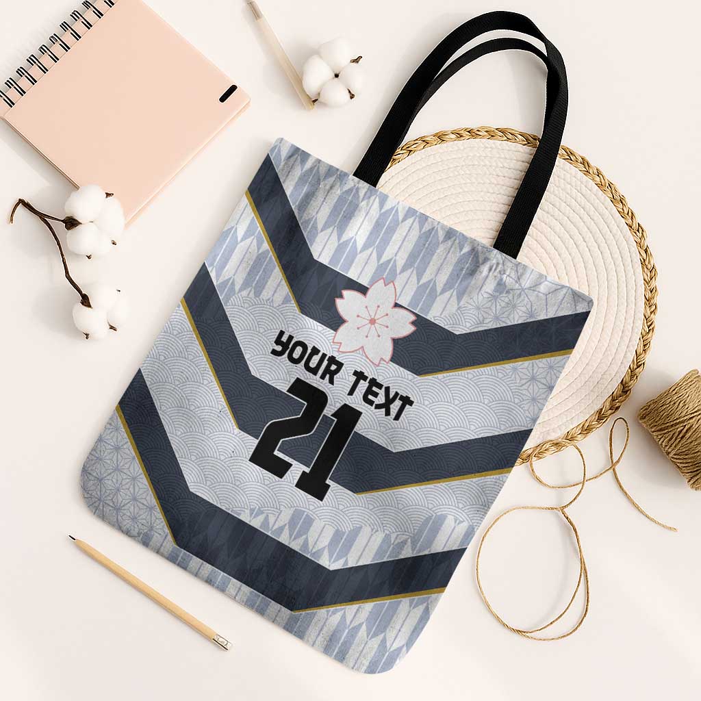 Japan Pacific Rugby 2022-23 Custom Tote Bag Black Sakura Japanese Wave Pattern - Polynesian Pride