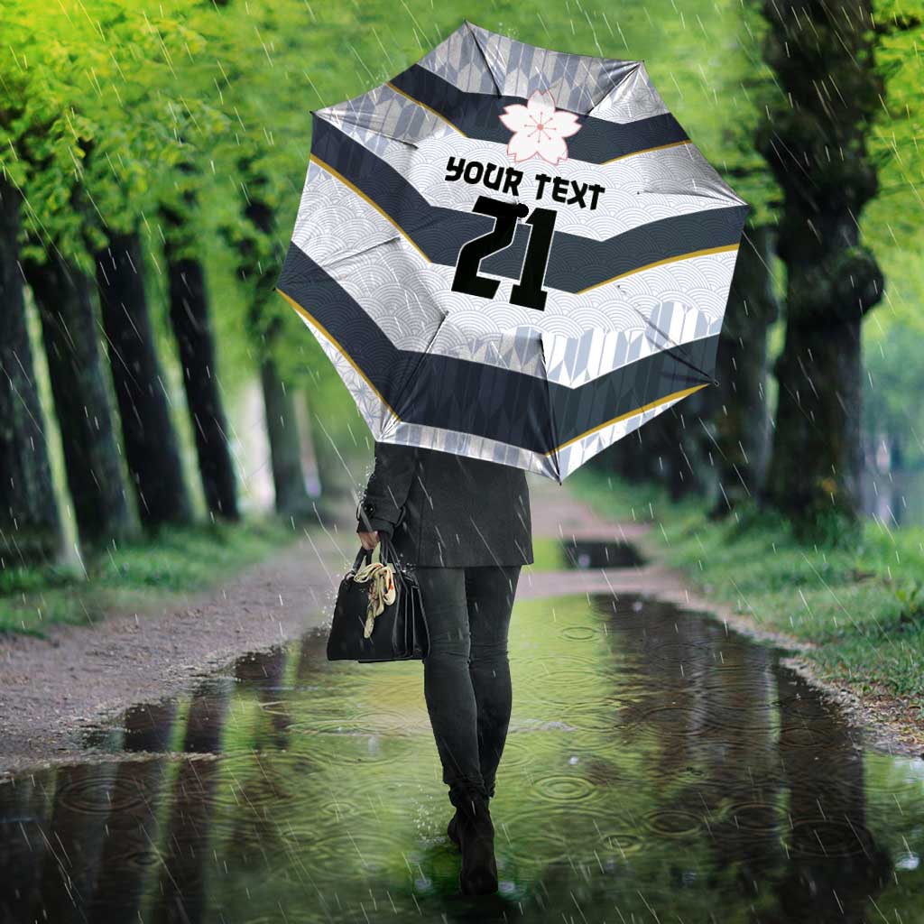Japan Pacific Rugby 2022-23 Custom Umbrella Black Sakura Japanese Wave Pattern - Polynesian Pride
