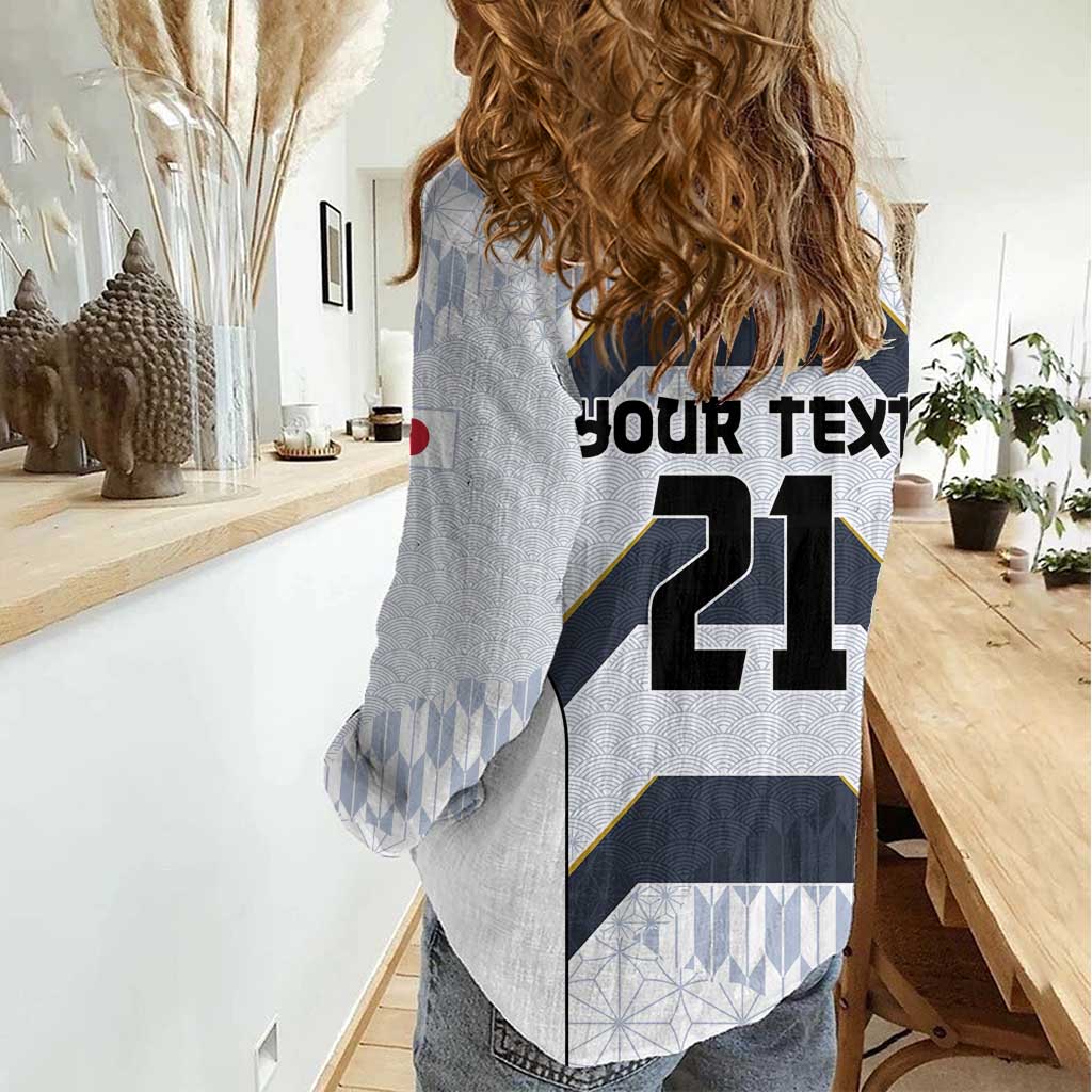 Japan Pacific Rugby 2022-23 Custom Women Casual Shirt Black Sakura Japanese Wave Pattern