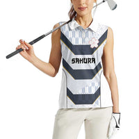 Japan Pacific Rugby 2022-23 Custom Women Sleeveless Polo Shirt Black Sakura Japanese Wave Pattern