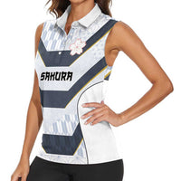 Japan Pacific Rugby 2022-23 Custom Women Sleeveless Polo Shirt Black Sakura Japanese Wave Pattern