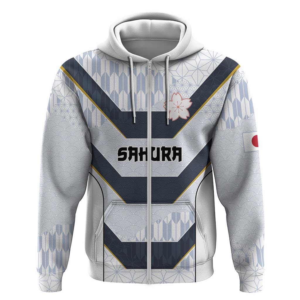 Japan Pacific Rugby 2022-23 Custom Zip Hoodie Black Sakura Japanese Wave Pattern