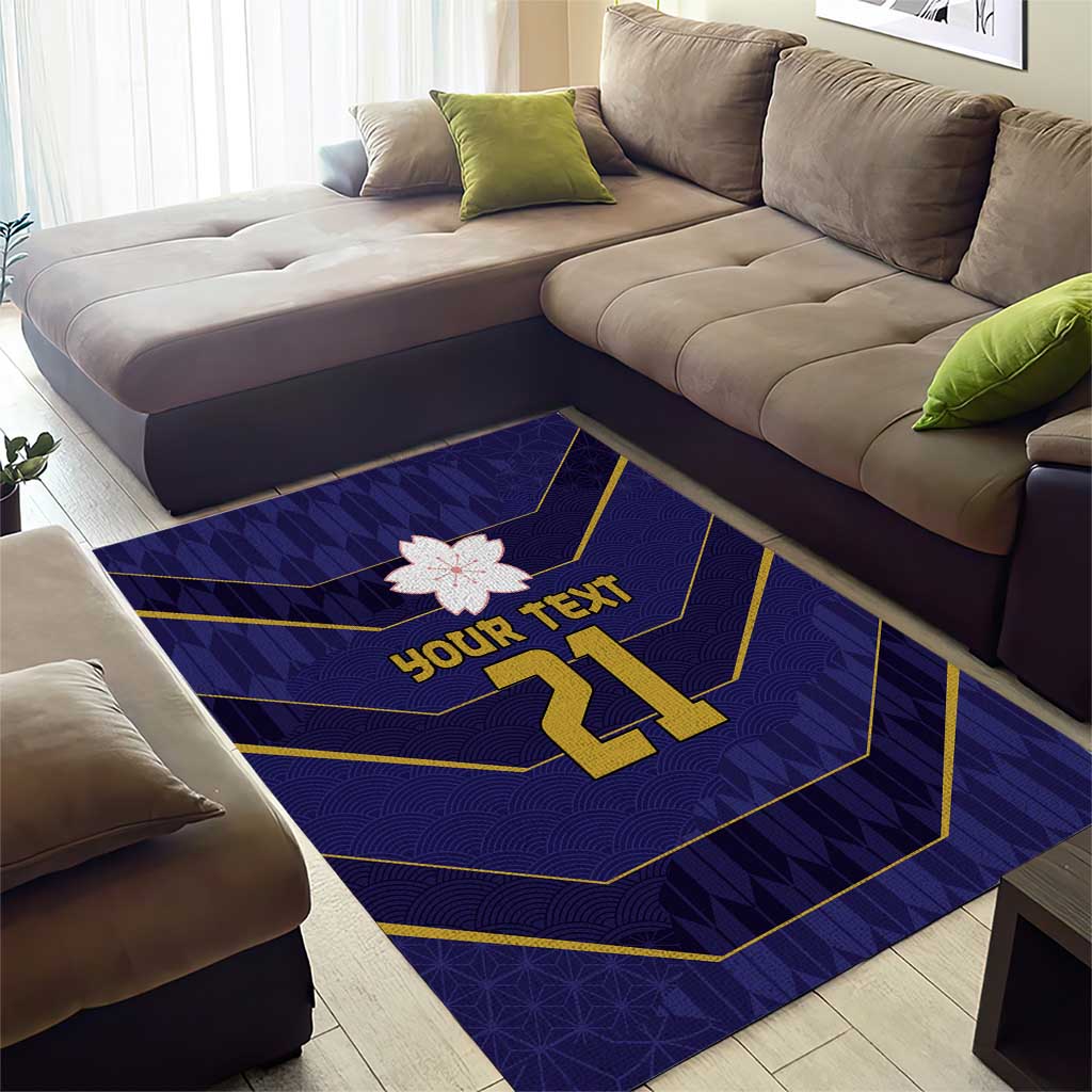 Japan Pacific Rugby 2022-23 Custom Area Rug Blue Sakura Japanese Wave Pattern