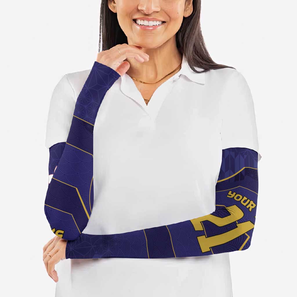 Japan Pacific Rugby 2022-23 Custom Arm Sleeves Blue Sakura Japanese Wave Pattern - Polynesian Pride
