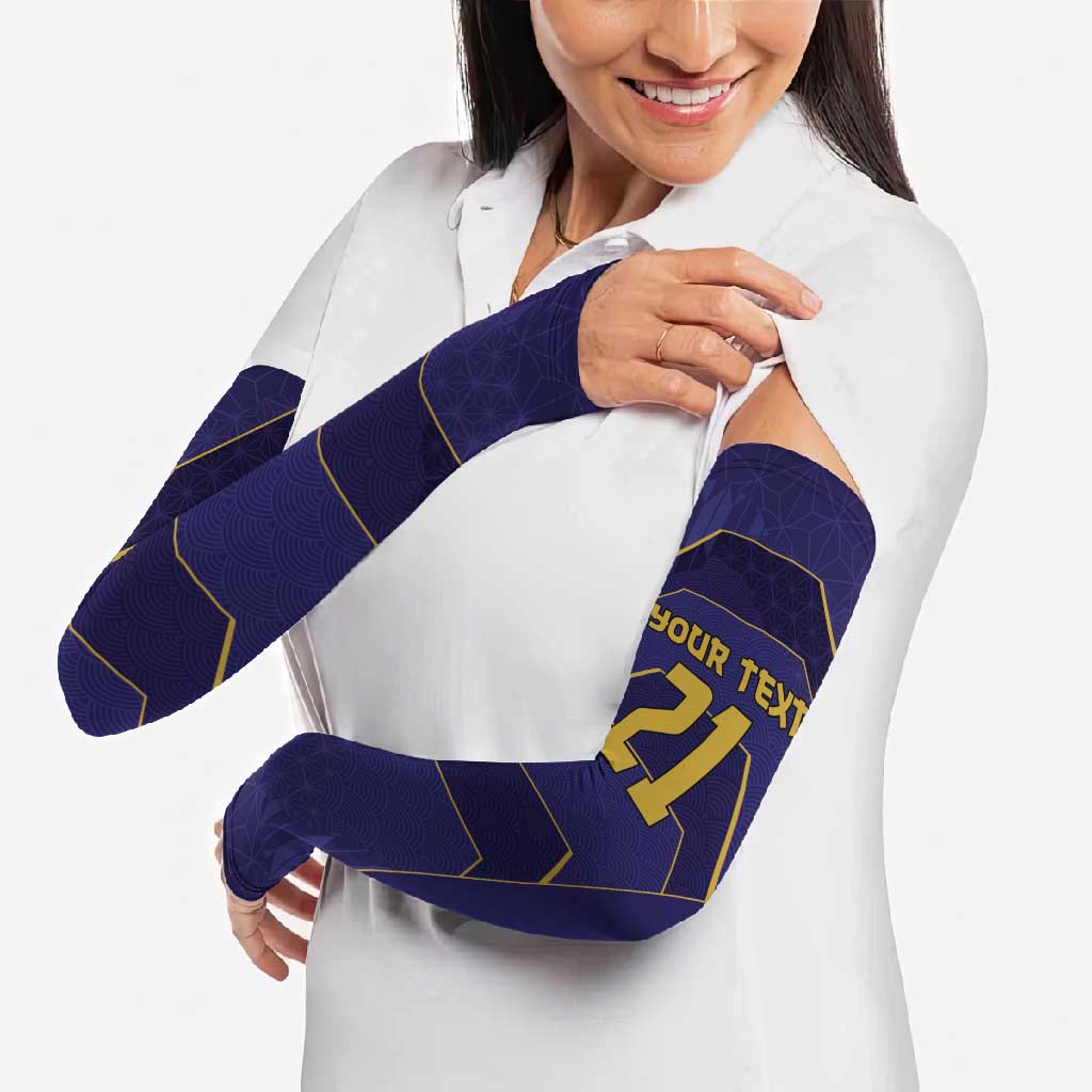 Japan Pacific Rugby 2022-23 Custom Arm Sleeves Blue Sakura Japanese Wave Pattern - Polynesian Pride