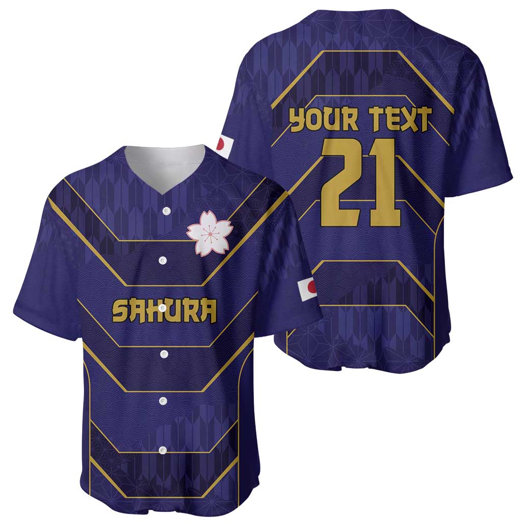 Japan Pacific Rugby 2022-23 Custom Baseball Jersey Blue Sakura Japanese Wave Pattern