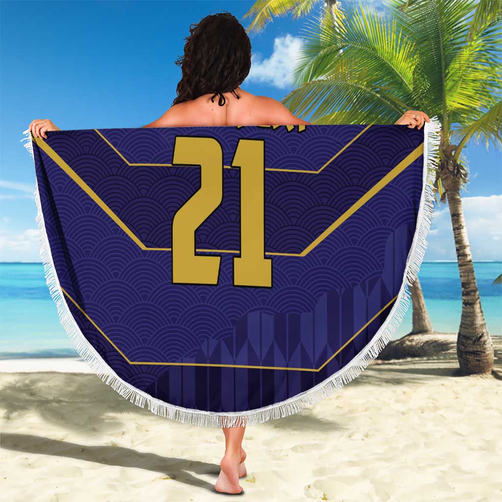 Japan Pacific Rugby 2022-23 Custom Beach Blanket Blue Sakura Japanese Wave Pattern