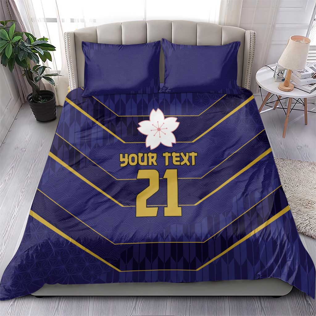 Japan Pacific Rugby 2022-23 Custom Bedding Set Blue Sakura Japanese Wave Pattern