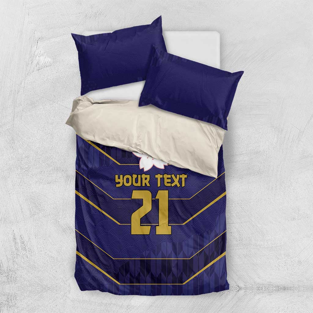 Japan Pacific Rugby 2022-23 Custom Bedding Set Blue Sakura Japanese Wave Pattern