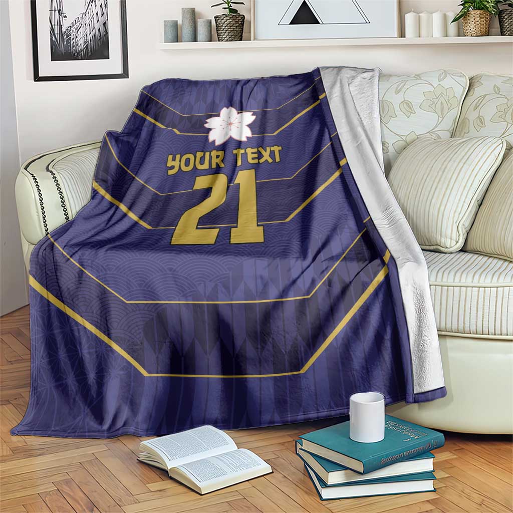 Japan Pacific Rugby 2022-23 Custom Blanket Blue Sakura Japanese Wave Pattern