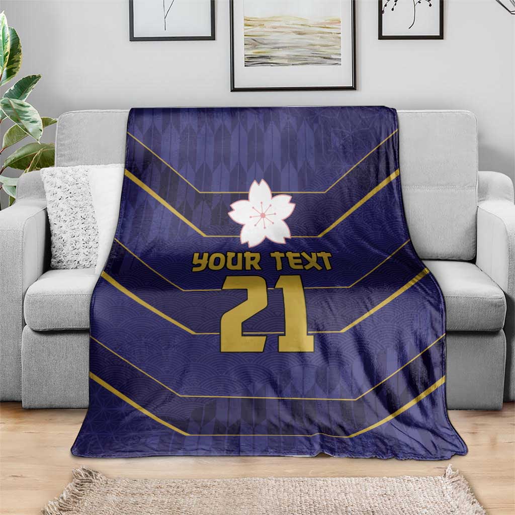 Japan Pacific Rugby 2022-23 Custom Blanket Blue Sakura Japanese Wave Pattern