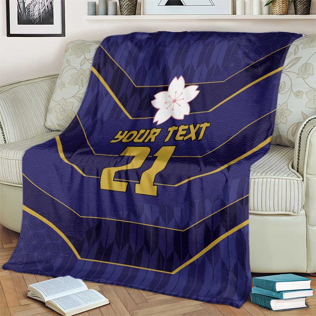 Japan Pacific Rugby 2022-23 Custom Blanket Blue Sakura Japanese Wave Pattern