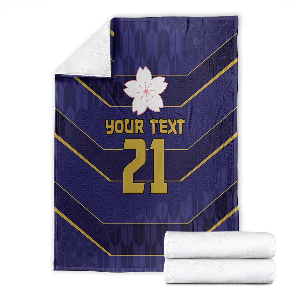 Japan Pacific Rugby 2022-23 Custom Blanket Blue Sakura Japanese Wave Pattern