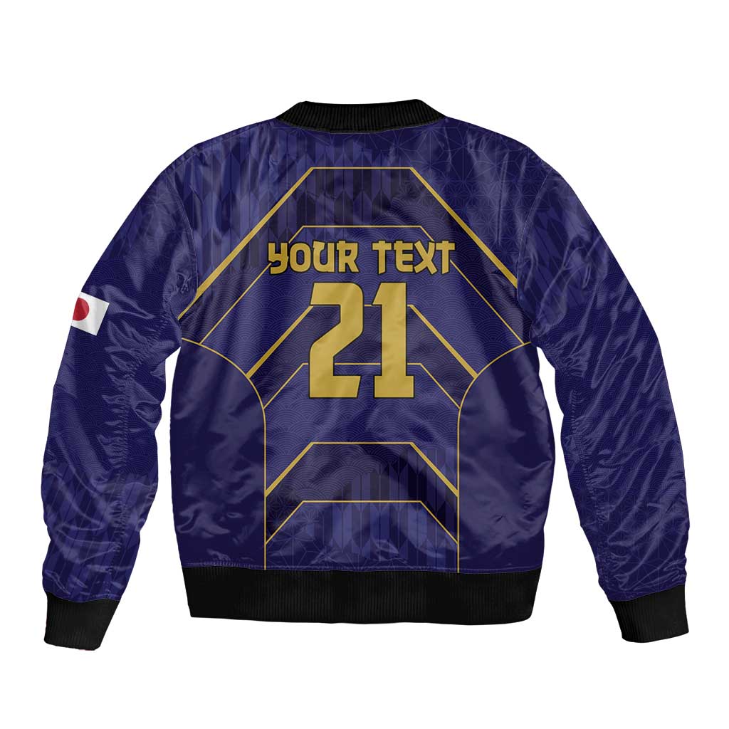 Japan Pacific Rugby 2022-23 Custom Bomber Jacket Blue Sakura Japanese Wave Pattern LT9 - Polynesian Pride