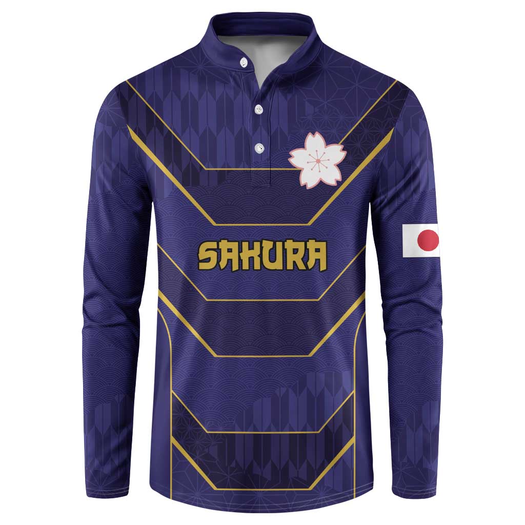 Japan Pacific Rugby 2022-23 Custom Button Sweatshirt Blue Sakura Japanese Wave Pattern