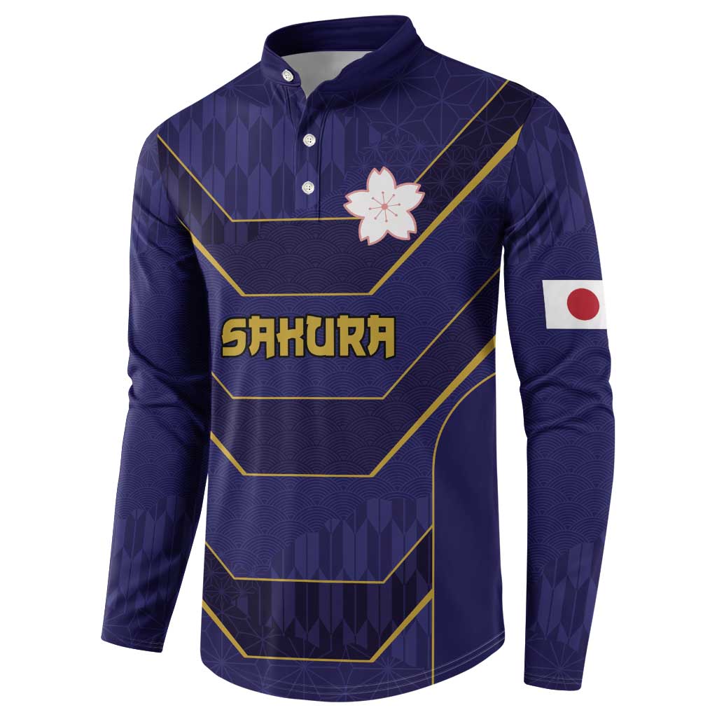 Japan Pacific Rugby 2022-23 Custom Button Sweatshirt Blue Sakura Japanese Wave Pattern