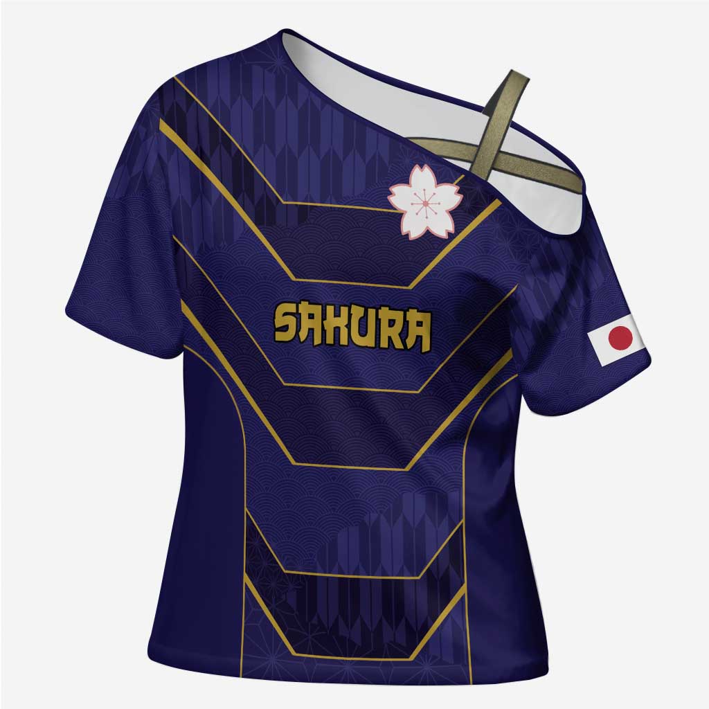Japan Pacific Rugby 2022-23 Custom Cross Shoulder Shirt Blue Sakura Japanese Wave Pattern - Polynesian Pride