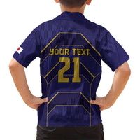 Japan Pacific Rugby 2022-23 Custom Family Matching Off Shoulder Short Dress and Hawaiian Shirt Blue Sakura Japanese Wave Pattern