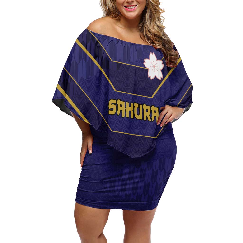 Japan Pacific Rugby 2022-23 Custom Family Matching Off Shoulder Short Dress and Hawaiian Shirt Blue Sakura Japanese Wave Pattern