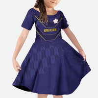 Japan Pacific Rugby 2022-23 Custom Family Matching Short Sleeve Bodycon Dress and Hawaiian Shirt Blue Sakura Japanese Wave Pattern