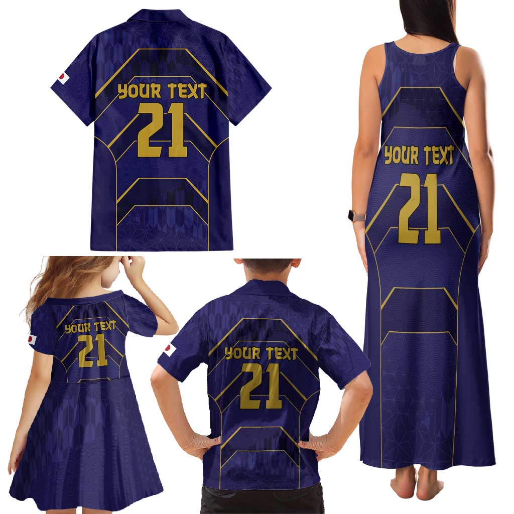 Japan Pacific Rugby 2022-23 Custom Family Matching Tank Maxi Dress and Hawaiian Shirt Blue Sakura Japanese Wave Pattern