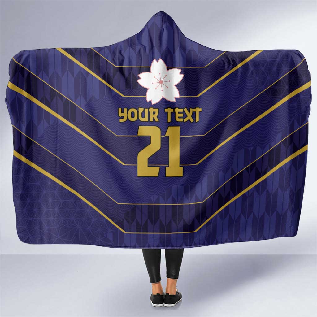 Japan Pacific Rugby 2022-23 Custom Hooded Blanket Blue Sakura Japanese Wave Pattern