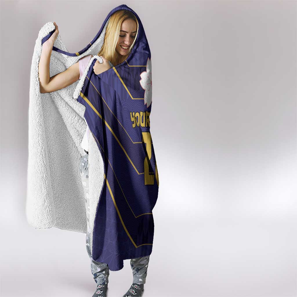 Japan Pacific Rugby 2022-23 Custom Hooded Blanket Blue Sakura Japanese Wave Pattern