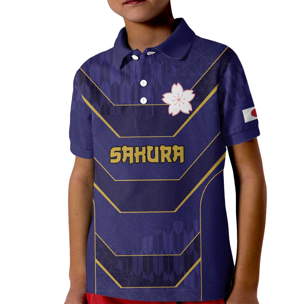 Japan Pacific Rugby 2022-23 Custom Kid Polo Shirt Blue Sakura Japanese Wave Pattern