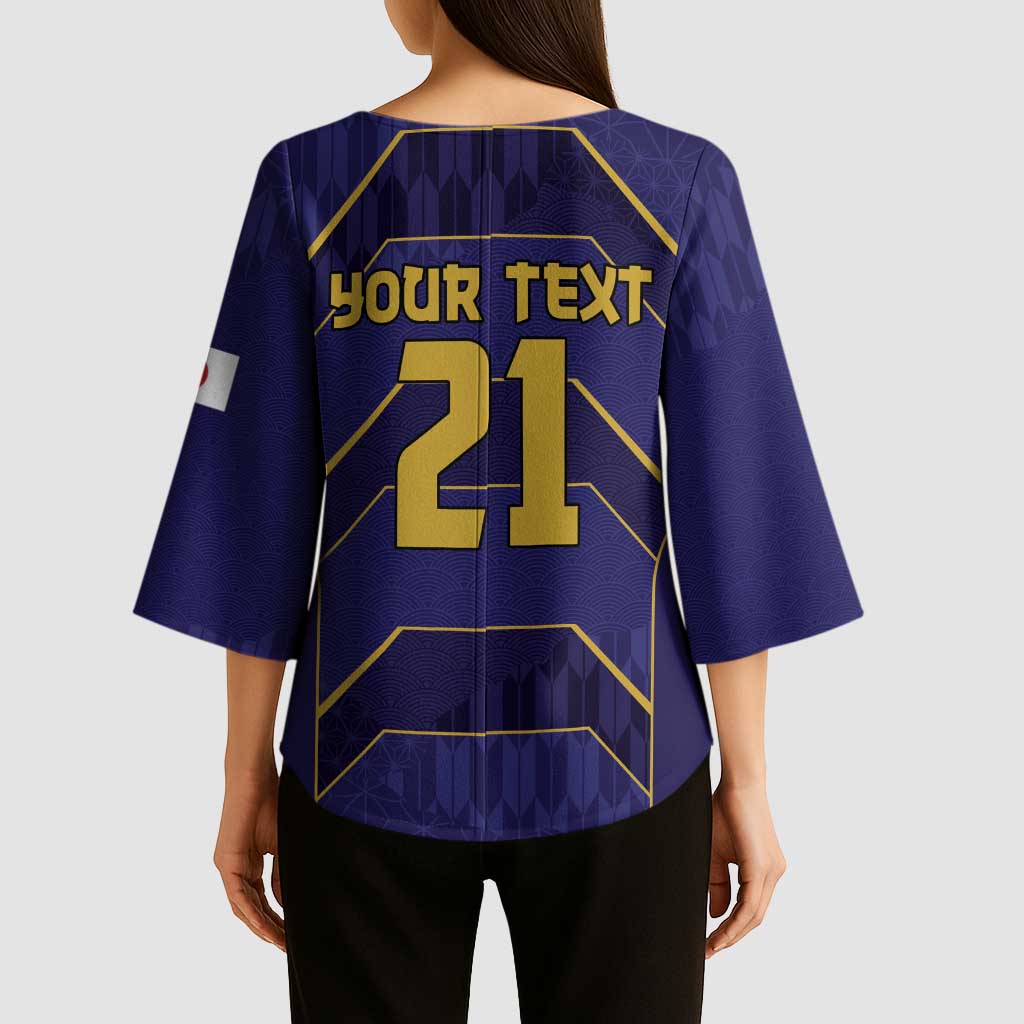 Japan Pacific Rugby 2022-23 Custom Kimono Sleeve Blouse Blue Sakura Japanese Wave Pattern - Polynesian Pride