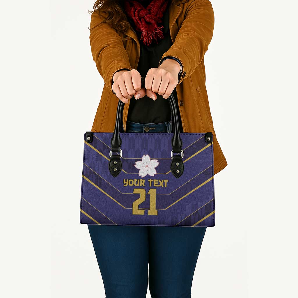 Japan Pacific Rugby 2022-23 Custom Leather Bag Blue Sakura Japanese Wave Pattern - Polynesian Pride