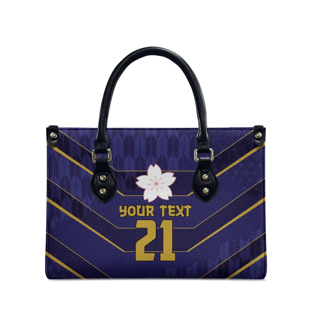 Japan Pacific Rugby 2022-23 Custom Leather Bag Blue Sakura Japanese Wave Pattern - Polynesian Pride