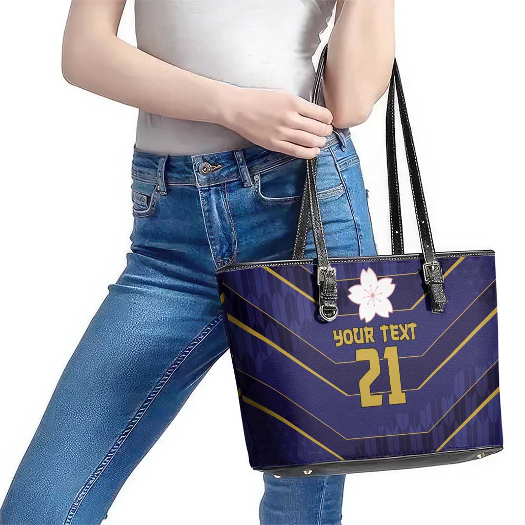 Japan Pacific Rugby 2022-23 Custom Leather Tote Bag Blue Sakura Japanese Wave Pattern