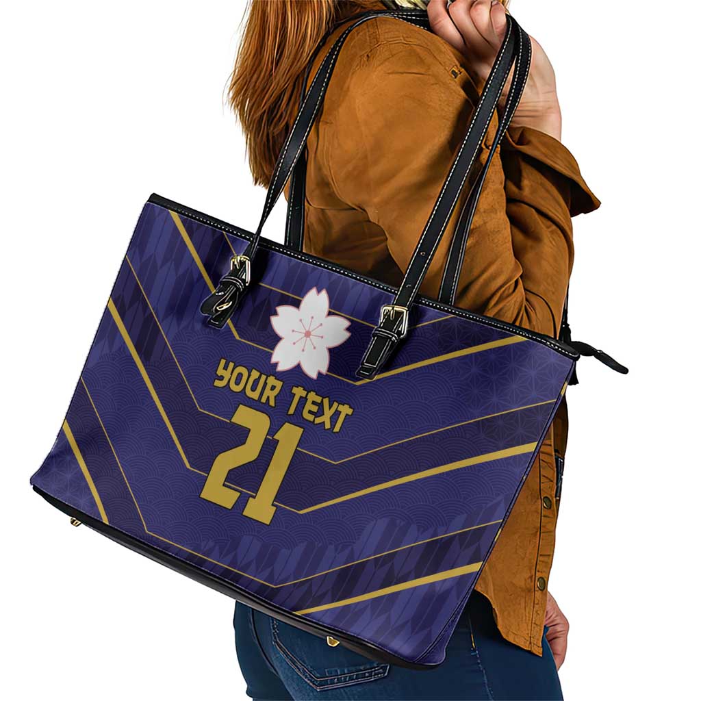 Japan Pacific Rugby 2022-23 Custom Leather Tote Bag Blue Sakura Japanese Wave Pattern