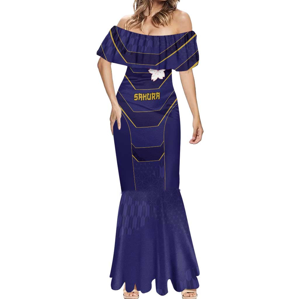 Japan Pacific Rugby 2022-23 Custom Mermaid Dress Blue Sakura Japanese Wave Pattern
