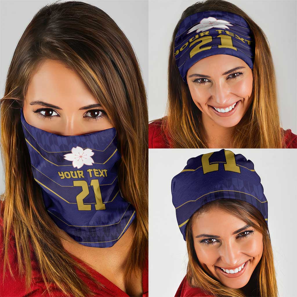 Japan Pacific Rugby 2022-23 Custom Neck Gaiter Blue Sakura Japanese Wave Pattern - Polynesian Pride