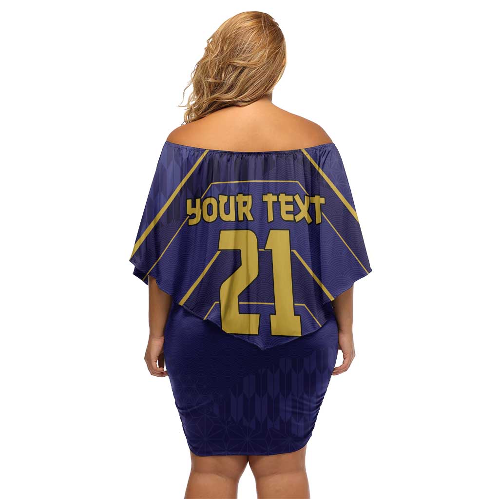 Japan Pacific Rugby 2022-23 Custom Off Shoulder Short Dress Blue Sakura Japanese Wave Pattern