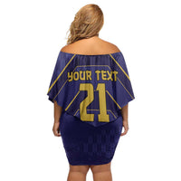 Japan Pacific Rugby 2022-23 Custom Off Shoulder Short Dress Blue Sakura Japanese Wave Pattern