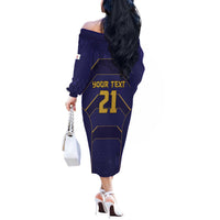 Japan Pacific Rugby 2022-23 Custom Off The Shoulder Long Sleeve Dress Blue Sakura Japanese Wave Pattern