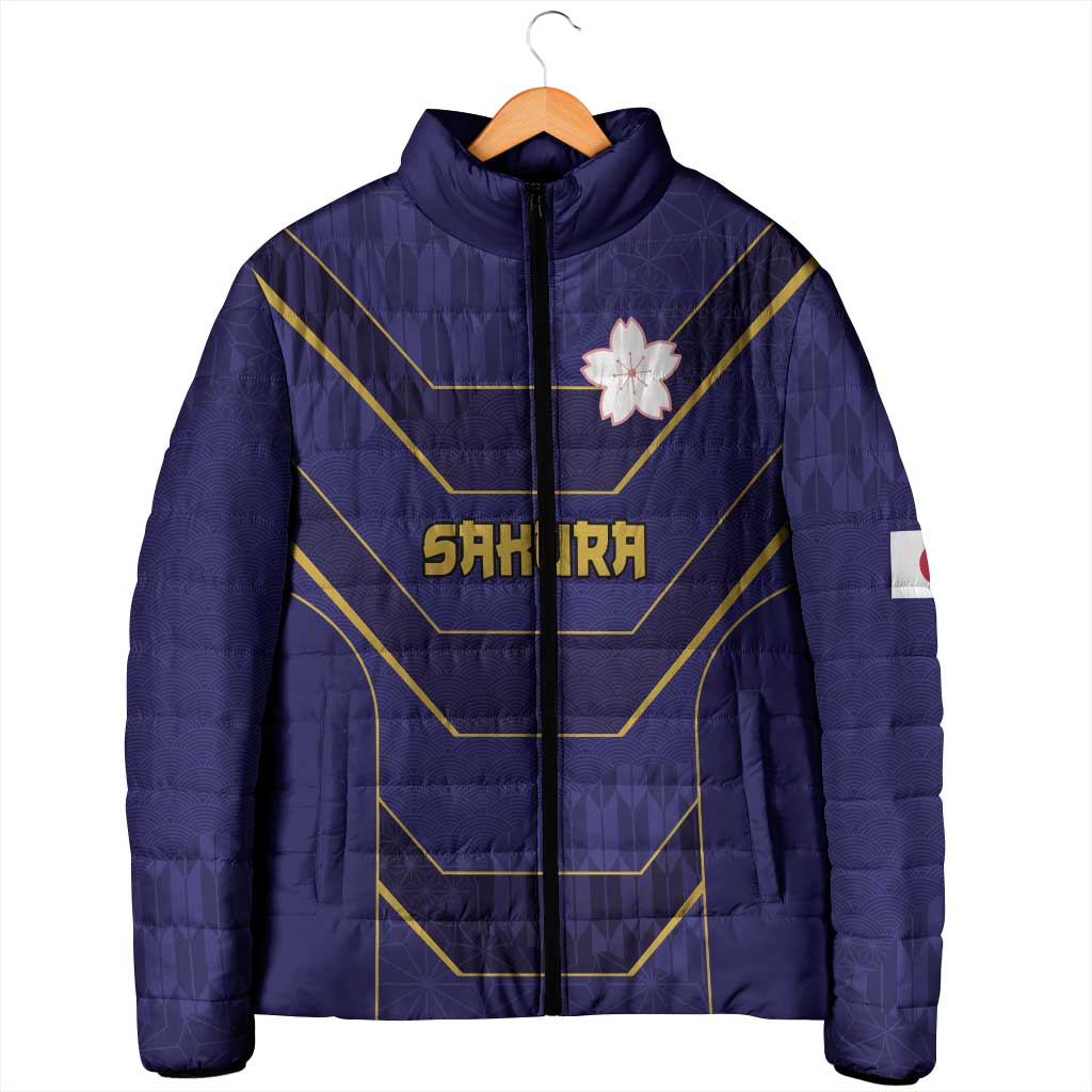 Japan Pacific Rugby 2022-23 Custom Padded Jacket Blue Sakura Japanese Wave Pattern - Polynesian Pride