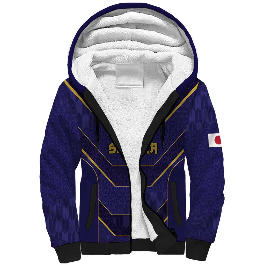 Japan Pacific Rugby 2022-23 Custom Sherpa Hoodie Blue Sakura Japanese Wave Pattern