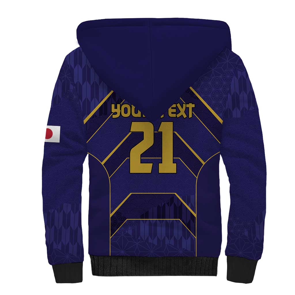 Japan Pacific Rugby 2022-23 Custom Sherpa Hoodie Blue Sakura Japanese Wave Pattern LT9 - Polynesian Pride
