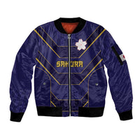 Japan Pacific Rugby 2022-23 Custom Sleeve Zip Bomber Jacket Blue Sakura Japanese Wave Pattern